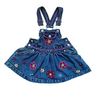 Vintage Jet Set - Embroidered Baby Girl Denim Overalls